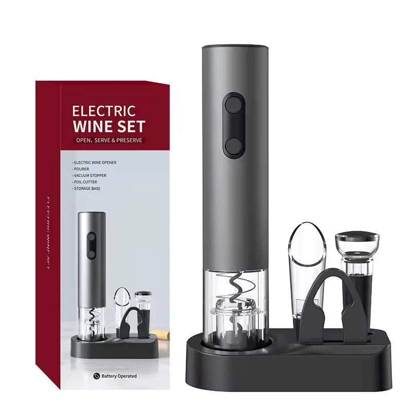 NNEOBA Smart Kitchen Accessories 4-in-1 Electric Wine Opener Gift Set Black-0