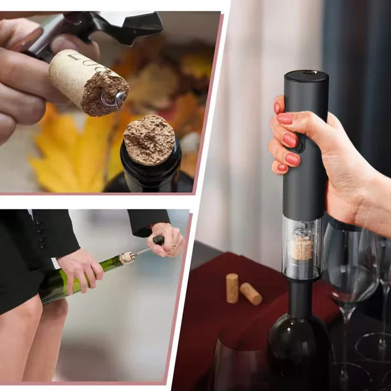 NNEOBA Smart Kitchen Accessories 4-in-1 Electric Wine Opener Gift Set Black-2