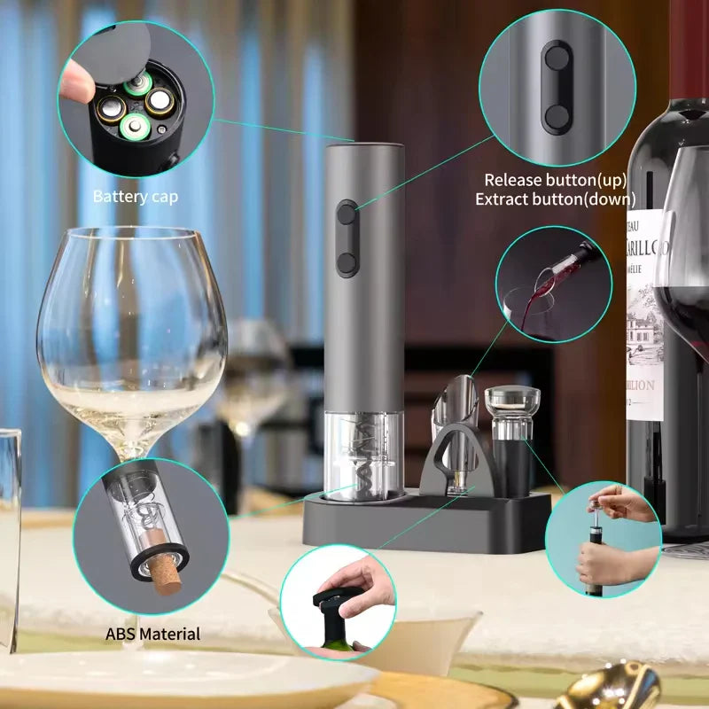 NNEOBA Smart Kitchen Accessories 4-in-1 Electric Wine Opener Gift Set Black-3