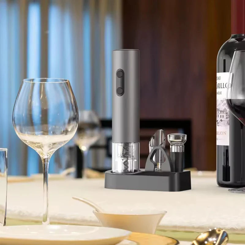 NNEOBA Smart Kitchen Accessories 4-in-1 Electric Wine Opener Gift Set Black-1