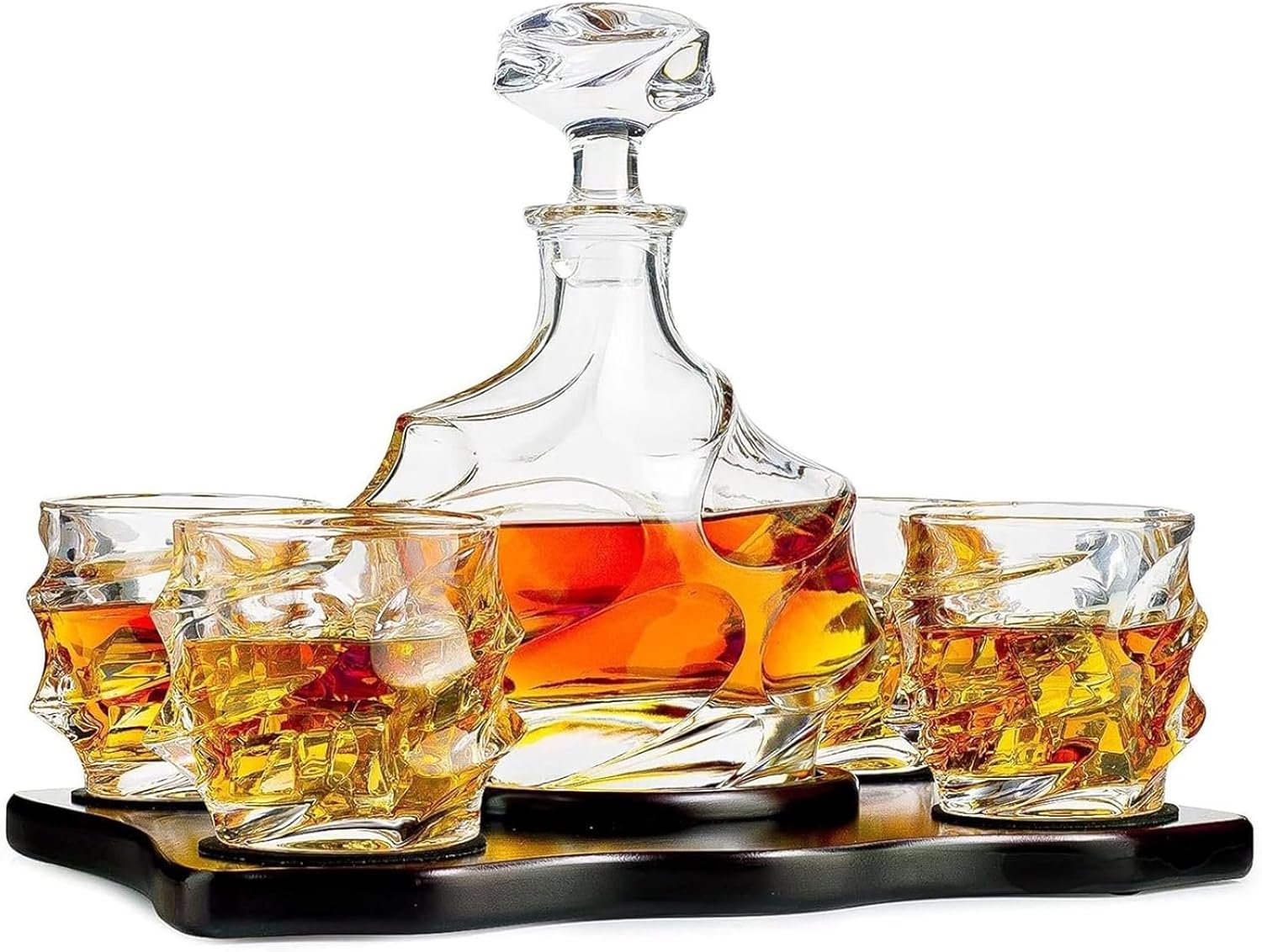 Storm Japanese Crystal Whisky Decanter Set with 4 Tumbler Glasses
