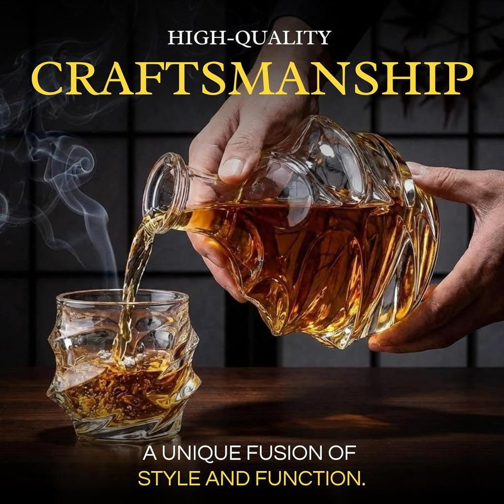 Storm Japanese Crystal Whisky Decanter Set with 4 Tumbler Glasses