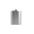 A brushed stainless steel flask with a screw-top lid and small metal spout, centered on a plain white background.