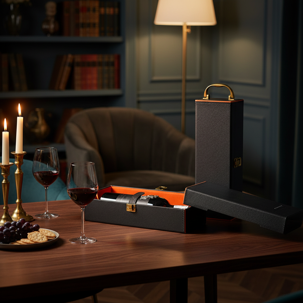 Wine Bottle Gift Box with Accessories | Leather Carry Case