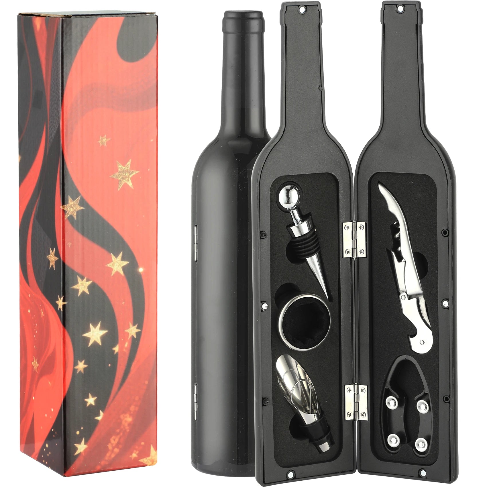 5-Piece Wine Accessory Gift Set | Corkscrew & Bottle-Shaped Case