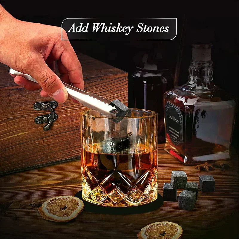 Whiskey Stones & Crystal Glass Gift Set | Wooden Gift Box