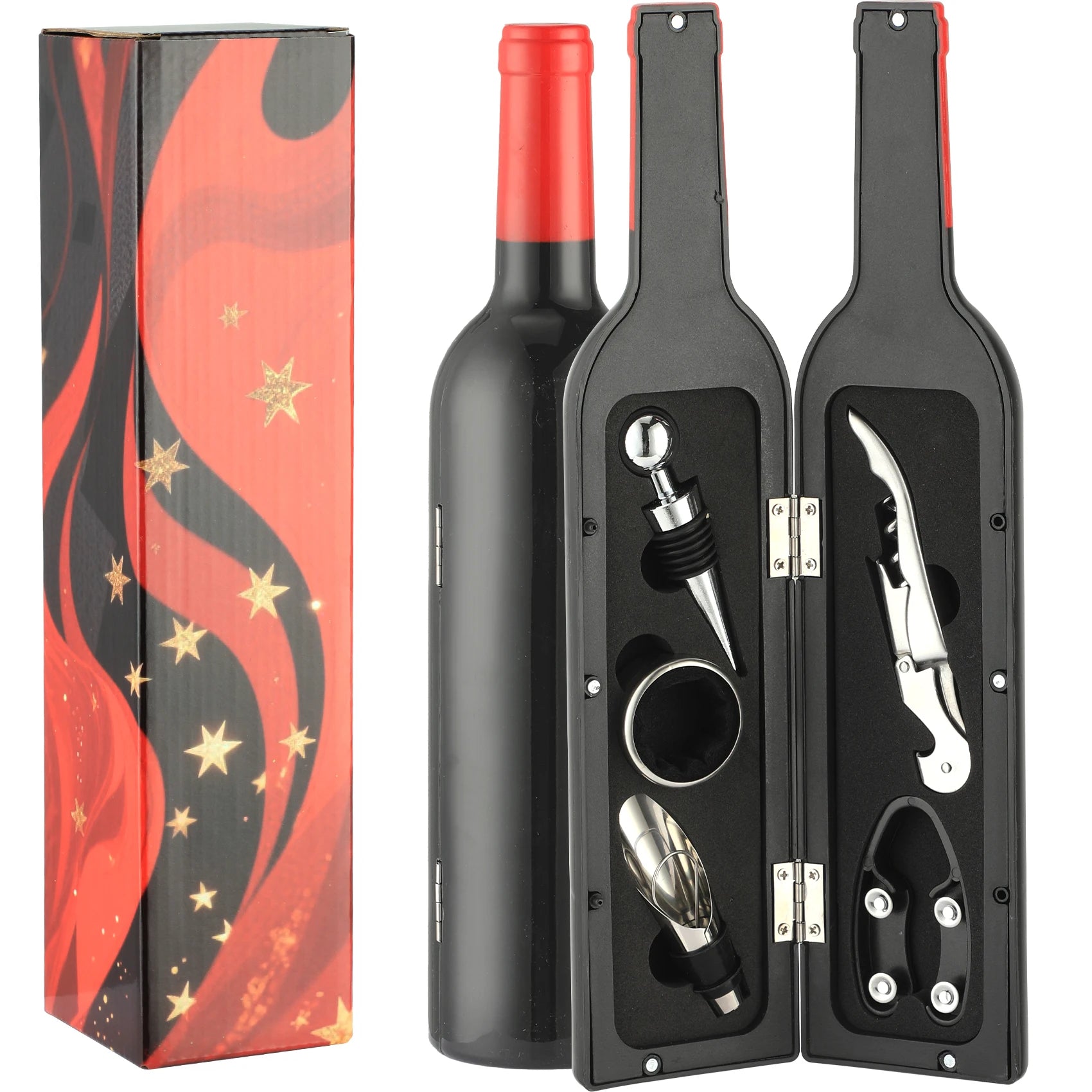 5-Piece Wine Accessory Gift Set | Corkscrew & Bottle-Shaped Case