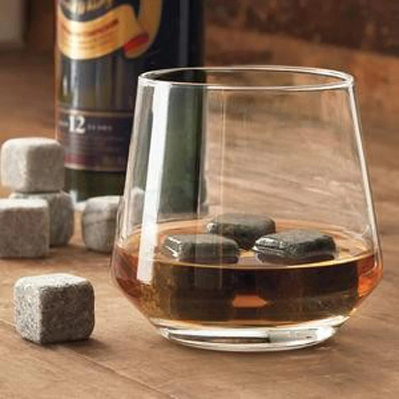 Whiskey Stones Set - 9 Granite Chilling Rocks with Velvet Bag & Metal Tong