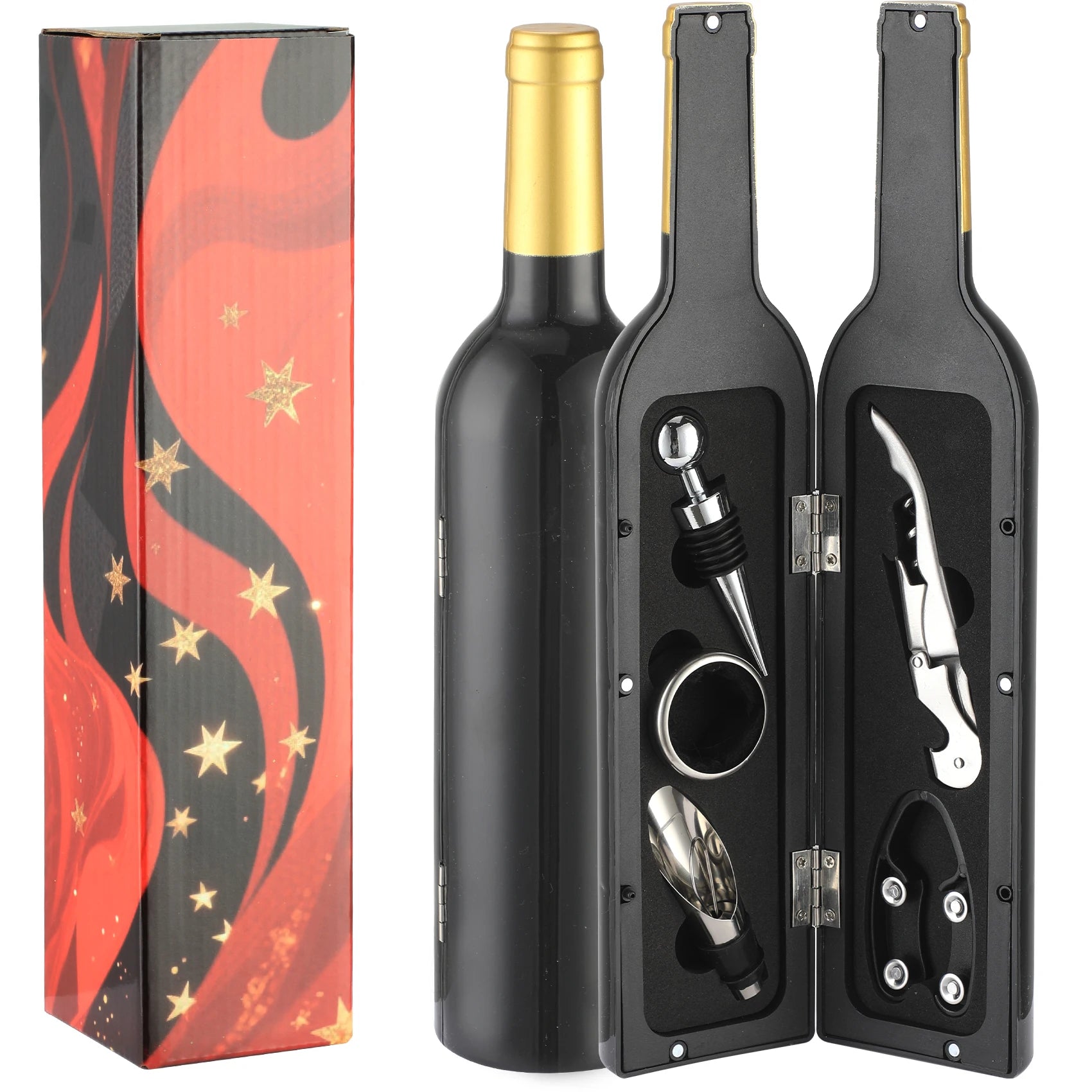 5-Piece Wine Accessory Gift Set | Corkscrew & Bottle-Shaped Case