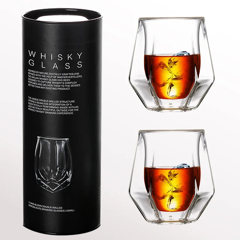 Six Corner Double Walled Whiskey Tasting Glasses | Set of 2 Snifter Glasses