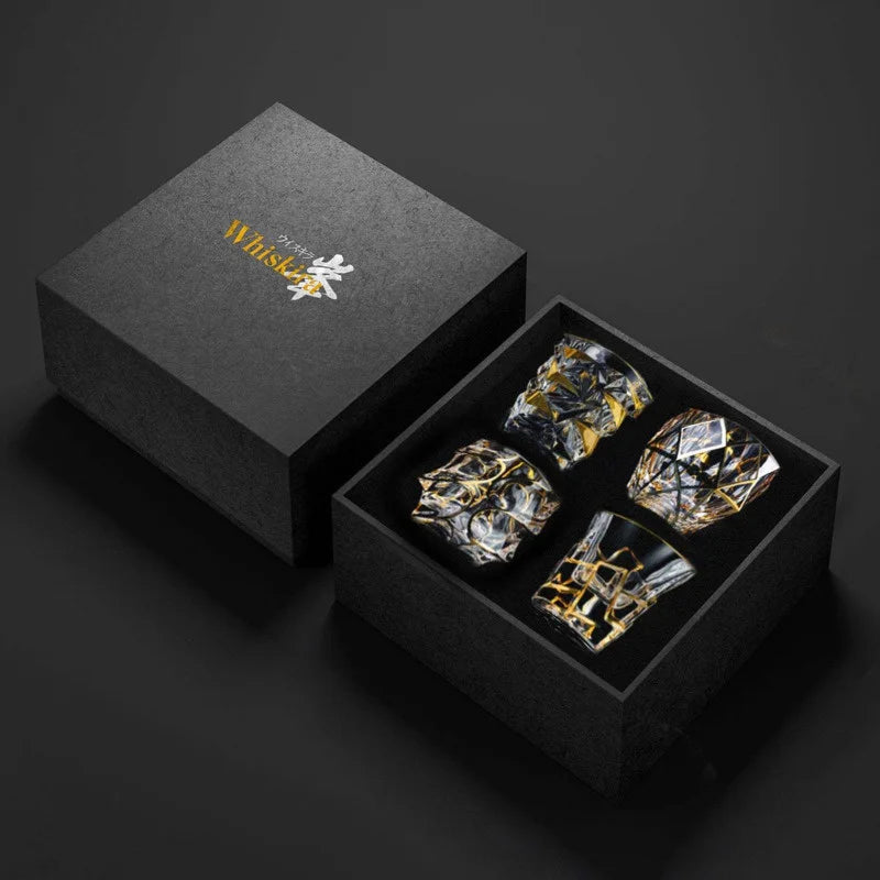 Gold Line Whiskey Tumbler Set | Premium Crystal Barware