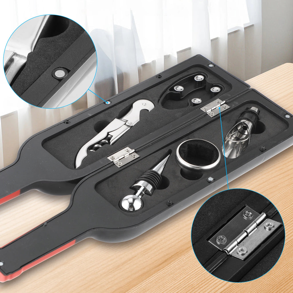 5-Piece Wine Accessory Gift Set | Corkscrew & Bottle-Shaped Case