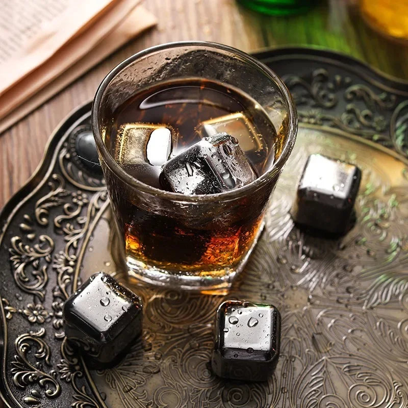 Stainless Steel Whiskey Ice Cubes - Reusable Chilling Stones with Tong