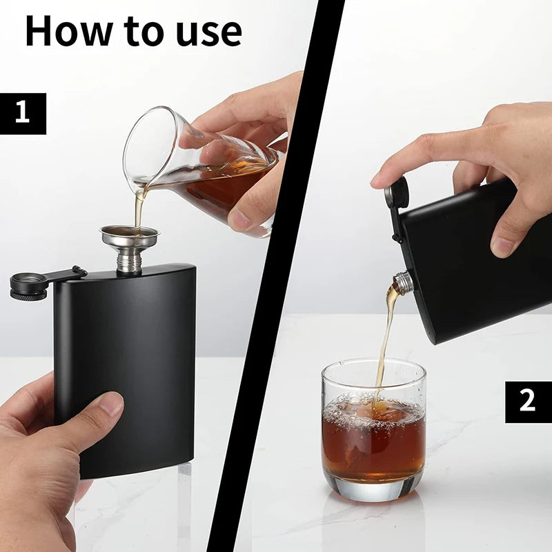 Black Stainless Steel Hip Flask with Funnel – 8oz, 10oz & 12oz