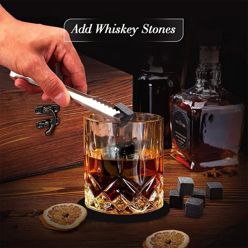 Whiskey Stones & Crystal Glass Gift Set | Wooden Gift Box