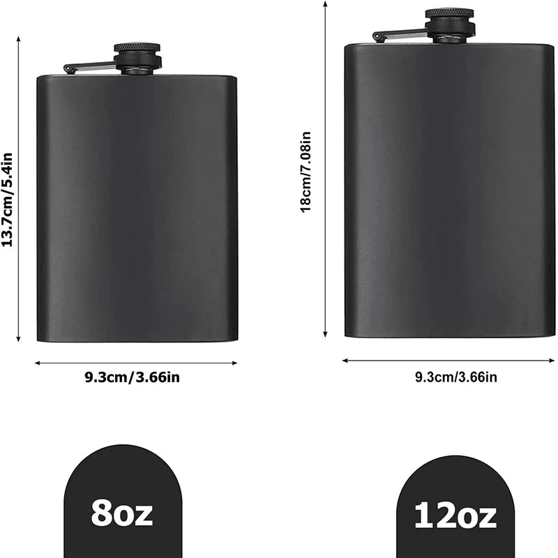 Black Stainless Steel Hip Flask with Funnel – 8oz, 10oz & 12oz