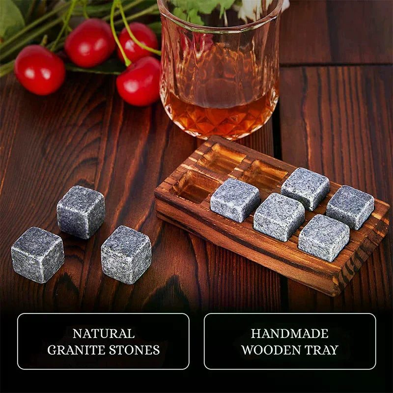 Whiskey Stones & Crystal Glass Gift Set | Wooden Gift Box
