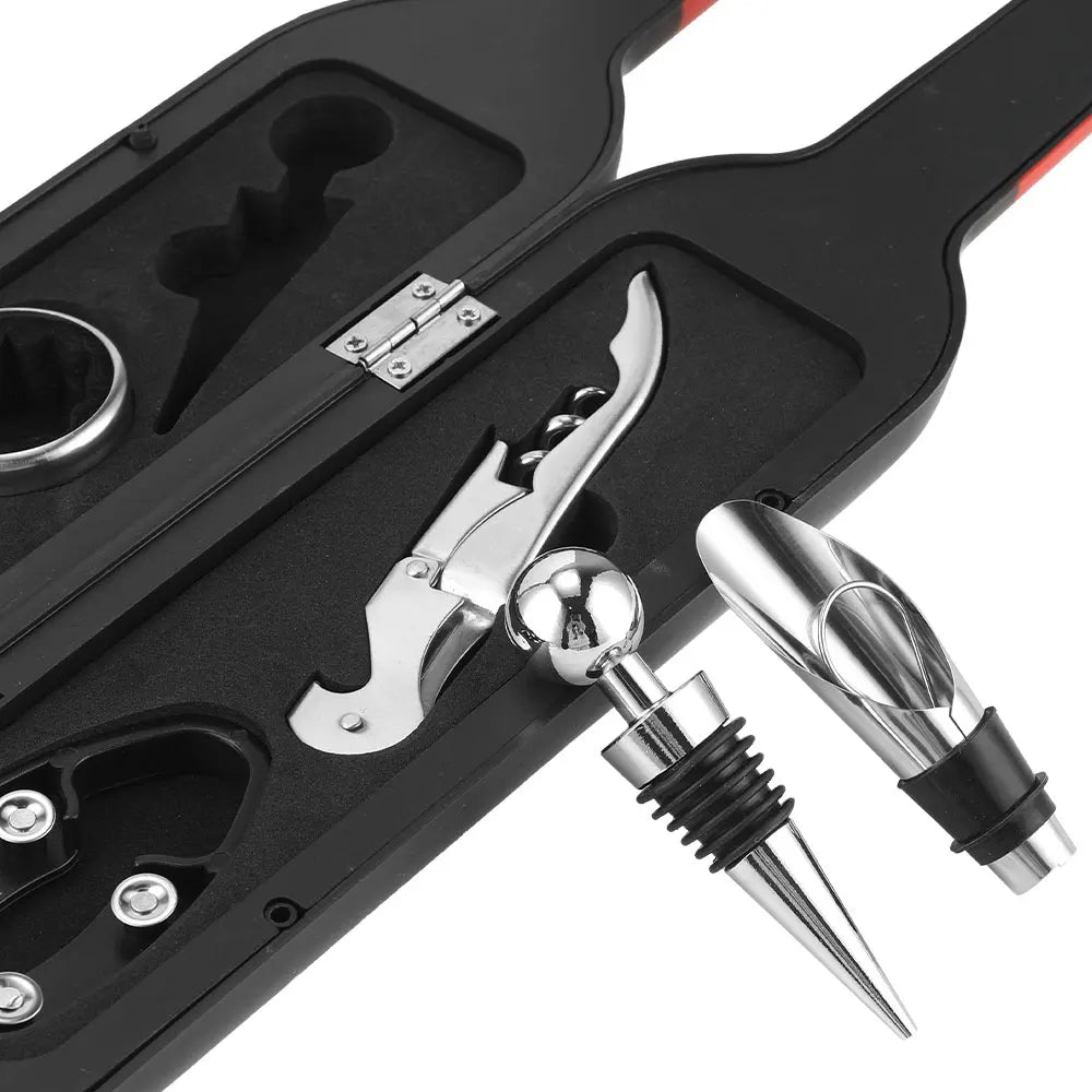 5-Piece Wine Accessory Gift Set | Corkscrew & Bottle-Shaped Case