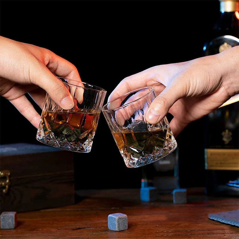 Whiskey Stones & Crystal Glass Gift Set | Wooden Gift Box