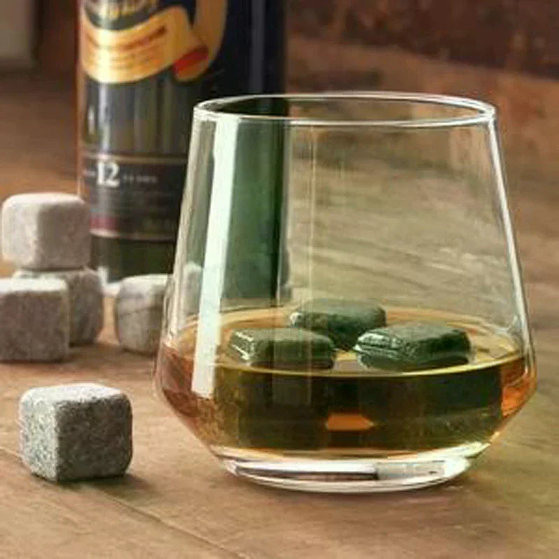 Whiskey Stones Set - 9 Granite Chilling Rocks with Velvet Bag & Metal Tong