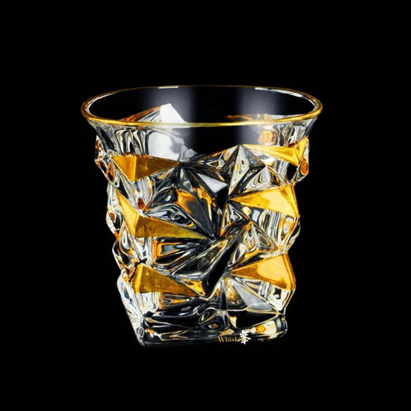 Crystal glass with geometric design on a black background