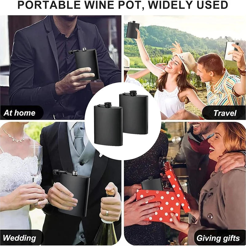 Black Stainless Steel Hip Flask with Funnel – 8oz, 10oz & 12oz