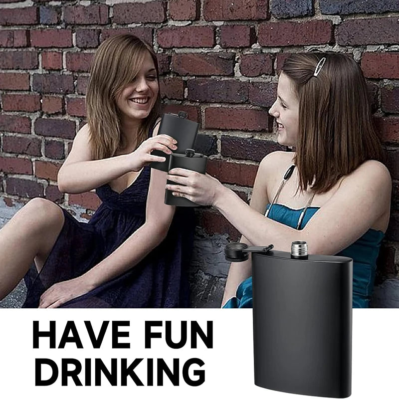Black Stainless Steel Hip Flask with Funnel – 8oz, 10oz & 12oz