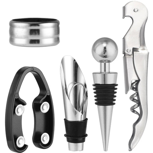 5-Piece Wine Accessory Gift Set | Corkscrew & Bottle-Shaped Case