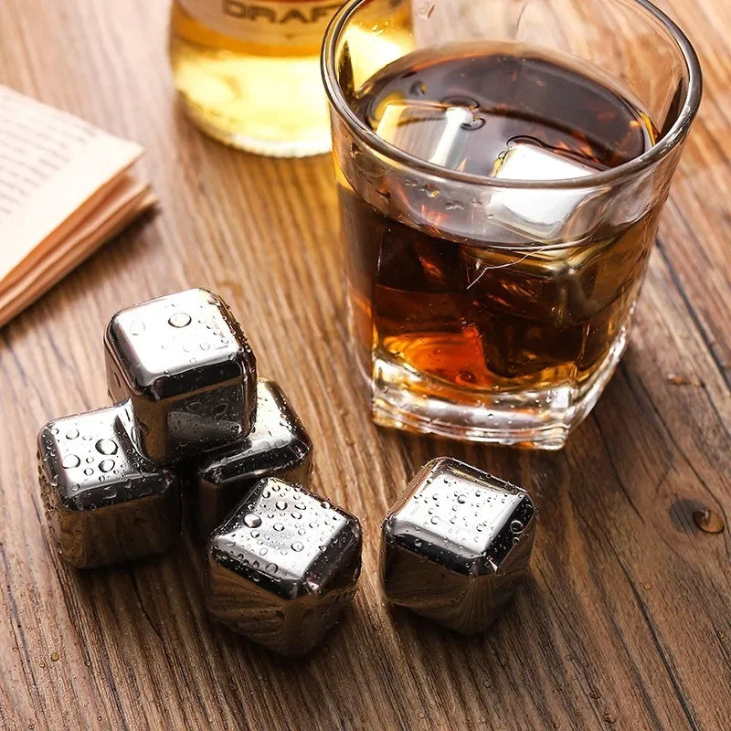 Stainless Steel Whiskey Ice Cubes - Reusable Chilling Stones with Tong