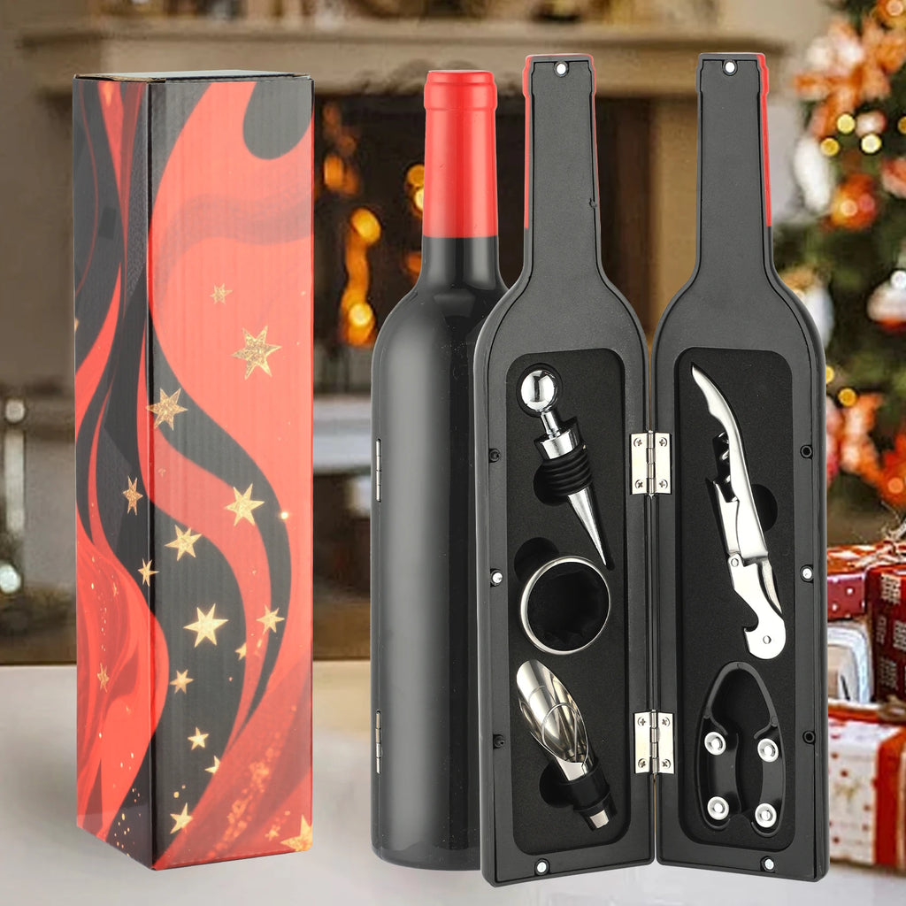 5-Piece Wine Accessory Gift Set | Corkscrew & Bottle-Shaped Case