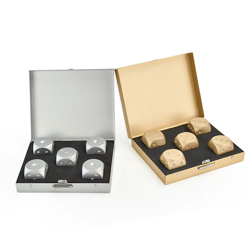 Aluminium Dice Whiskey Stones Set with Metal Case (5 Pack)