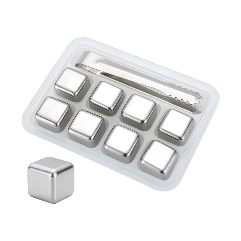 Stainless Steel Whiskey Ice Cubes - Reusable Chilling Stones with Tong