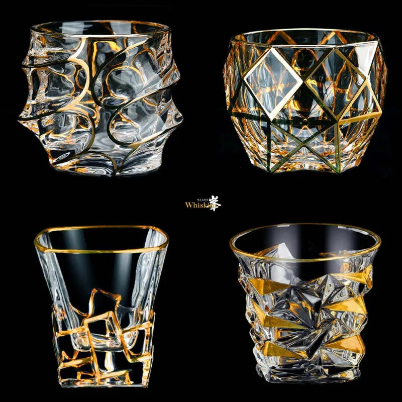 Gold Line Whiskey Tumbler Set | Premium Crystal Barware