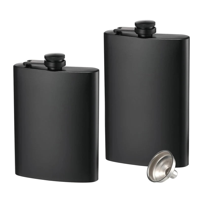 Black Stainless Steel Hip Flask with Funnel – 8oz, 10oz & 12oz