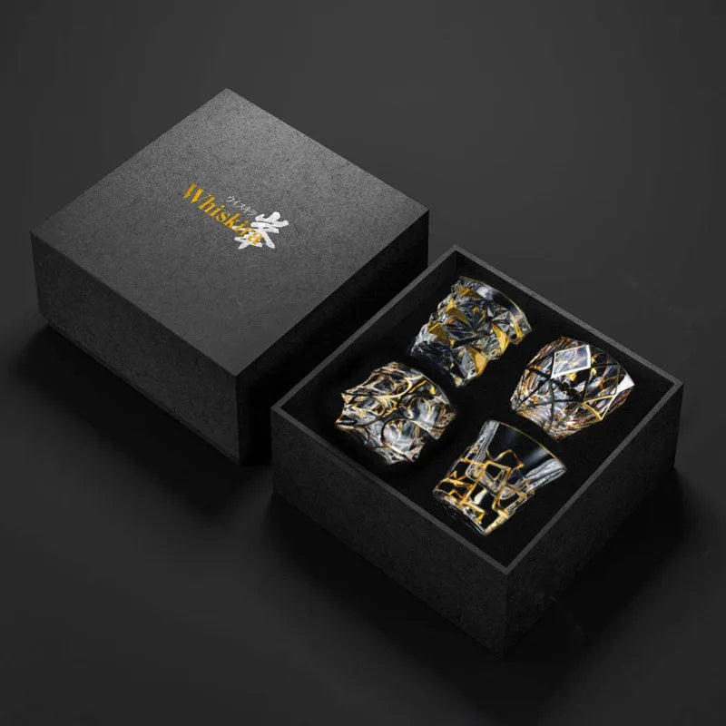 Gold Line Whiskey Tumbler Set | Premium Crystal Barware
