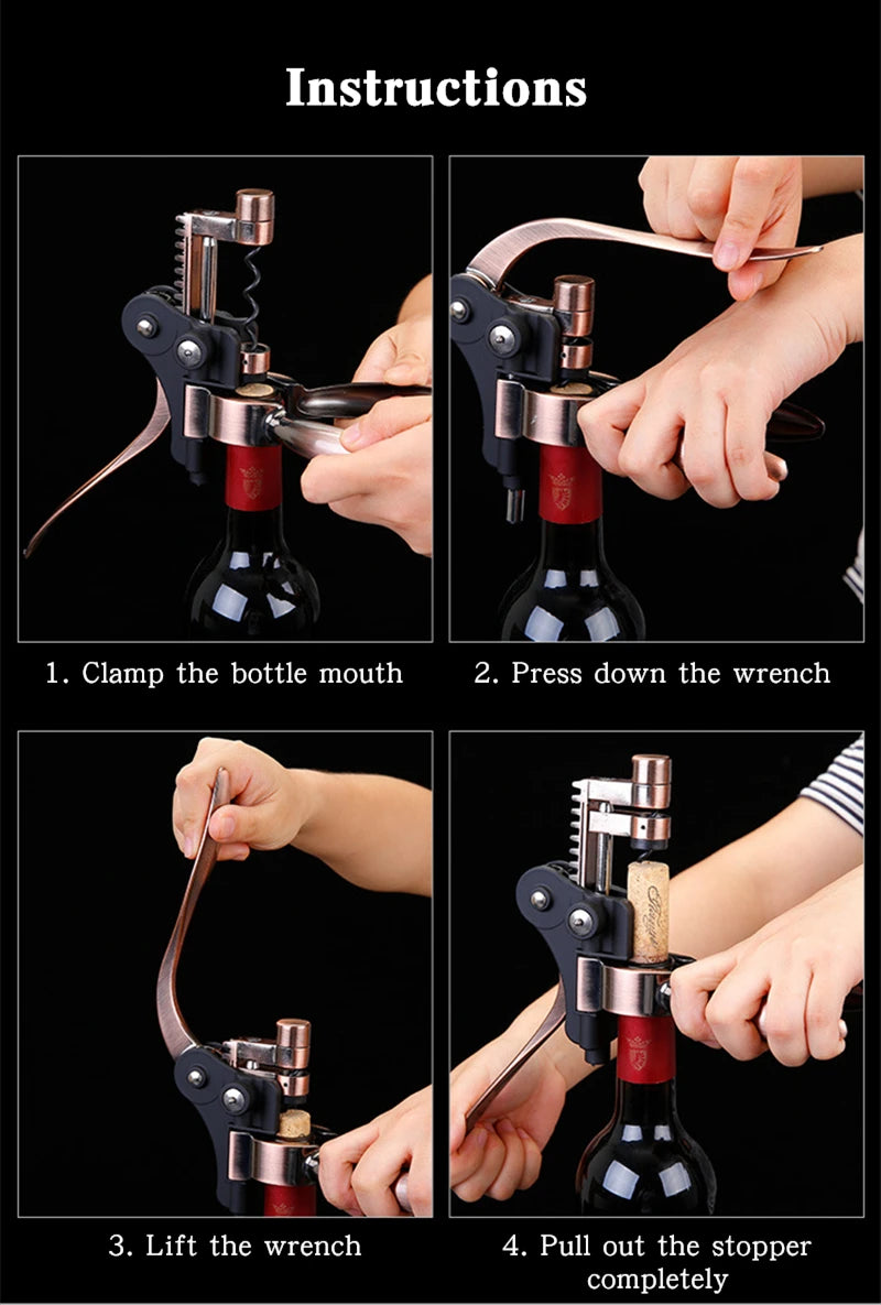 Step-by-step guide on using a wine bottle cork remover with clear instructions.