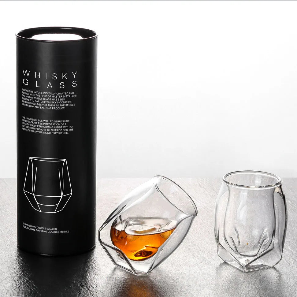 Four Corner Double Walled Whiskey Tasting Glasses | Set of 2 Snifter Glasses