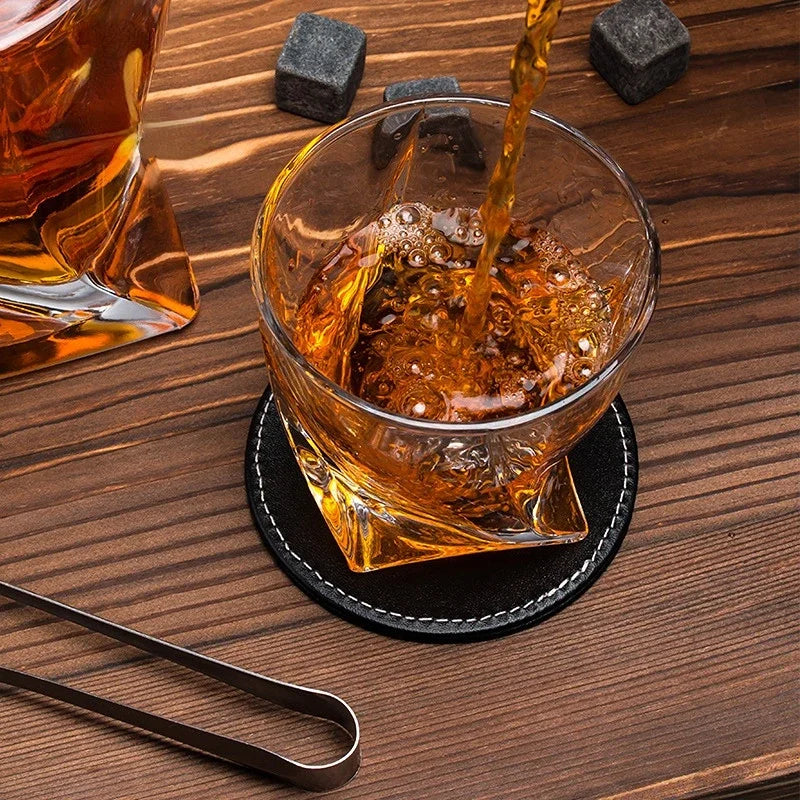 Twisted Crystal Whisky Decanter & Glasses Gift Set | wood Box