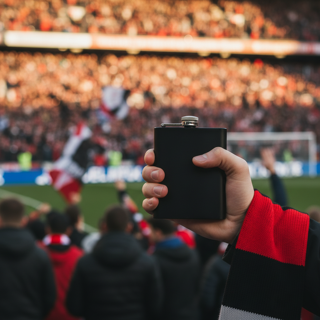 Matte Black Hip Flask at the Footy