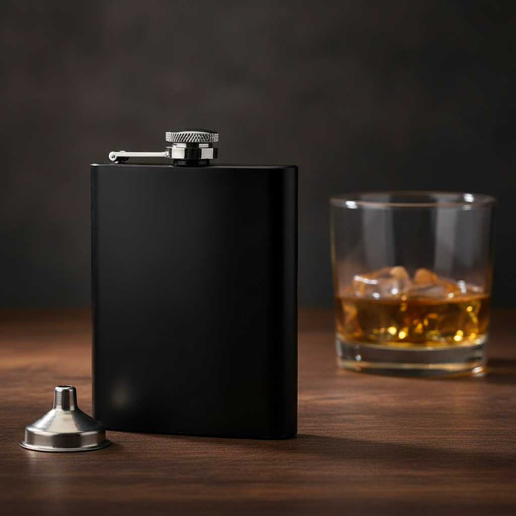 Matte Black Hip Flask Whiskey Lifestyle